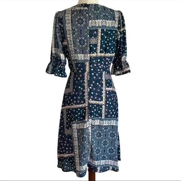 CHELSEA28 Green Blue Floral Patchwork Midi Dress Size Small - Picture 8 of 11